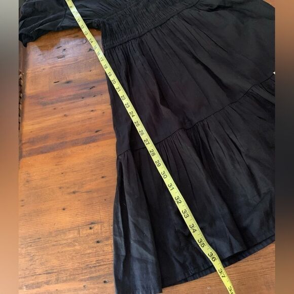 GAP MilkMaid Smocked Waist Peasant Sleeve Cotton Dress Black Sz L Tall - Picture 7 of 10